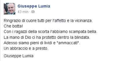 Lumia su Facebook: |”L’incidente? Che botta!”