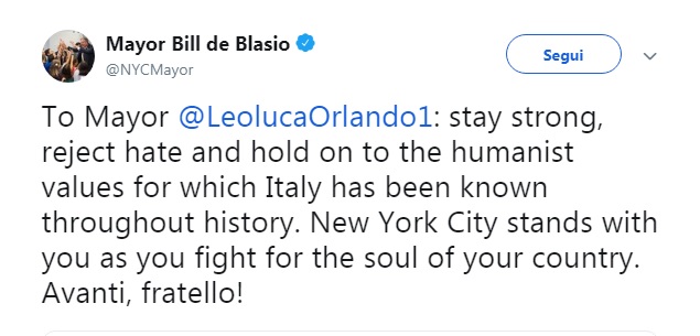 Il sindaco di New York a Orlando: | “Tieni duro sui diritti umani”