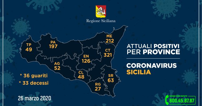 Trentasei guariti, 33 deceduti| I casi provincia per provincia