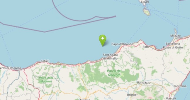 Scossa di terremoto di magnitudo 3.3 in mare al largo costa messinese