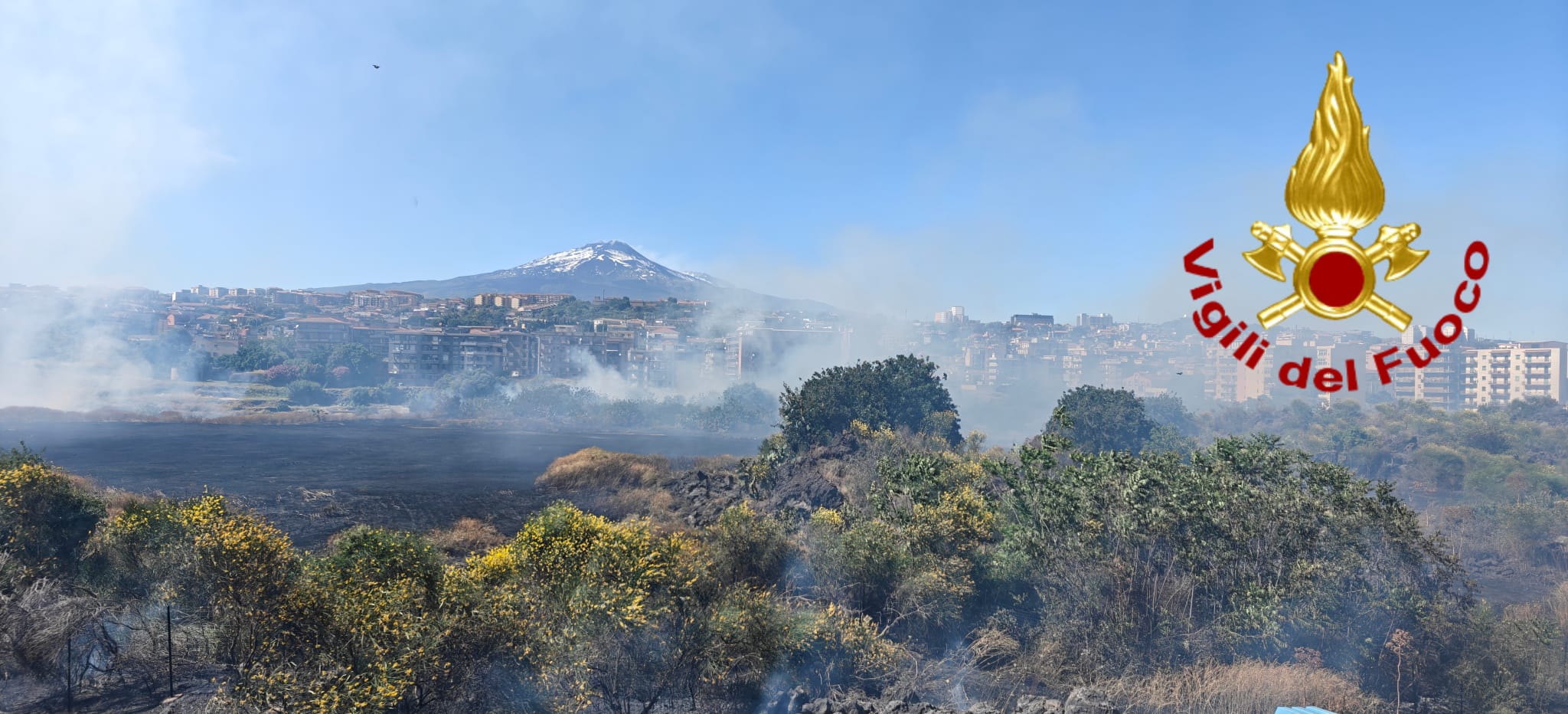 Catania, vasto incendio di sterpaglie nel parco della Susanna