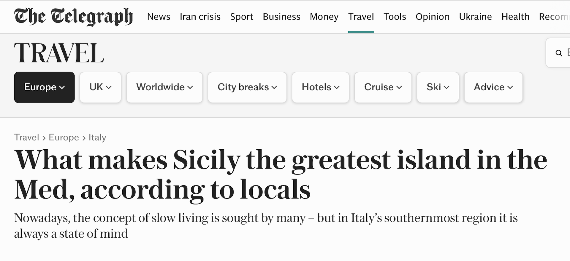 Telegraph: “Sicilia isola più bella del Mediterran